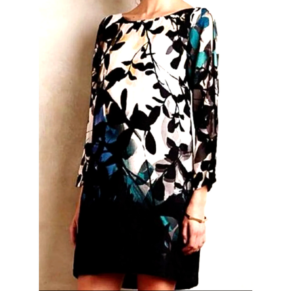 Maeve Anthropologie Shift Dress Womens sz M Shaded Garden long sleeve‎ black